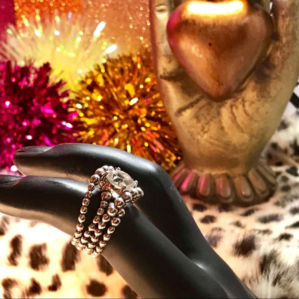 Sterling Silver & White Topaz- Caviar Artisan Ring